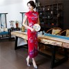 Tea length cap sleeve cheongsam evening dress with phoenix printed