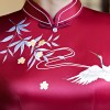 Red cap sleeve crane print tea length cheongsam Chinese dress