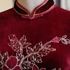 Floral print short sleeve full length velvet cheongsam Chinese dress