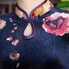 Key hole neck half sleeve floral velvet cheongsam Chinese dress