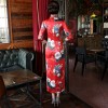 Half sleeve floral print tea length cheongsam Chinese dress