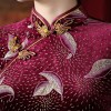 Knee length leaves velvet cheongsam Chinese dress with strap buttons