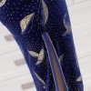 Knee length leaves dark blue velvet cheongsam Chinese dress with strap buttons
