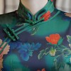 Half sleeve green floral print full length cheongsam Chinese dress