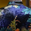 Half sleeve dark blue floral print full length cheongsam Chinese dress