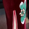 Wine red half sleeve floral velvet cheongsam Chinese dress