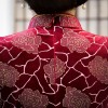 Red half sleeve floral velvet cheongsam Chinese dress