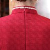 Red brocade long mandarin collar dress