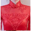 Flroal embroidered red lace A line mandarin collar wedding dress
