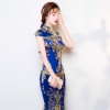Key hole neck cheongsam Chinese dress with lace floral embroidery