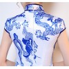 Blue full Length floral rayon cheongsam Chinese dress