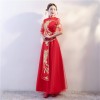 Full length half Sleeve cheongsam Chinese wedding dress with phoenix embroidery