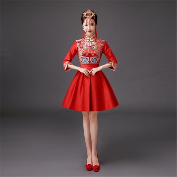 Half sleeve mandarin collar Chinese wedding dress