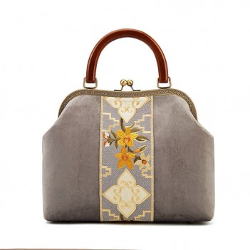 Vintage handbag velvet bag stitching embroidery handbag large capacity mother bag with twig bag