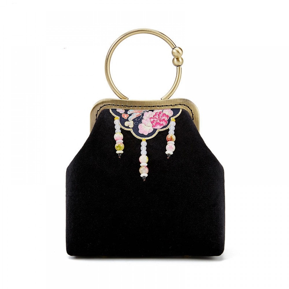 Chinese style cheongsam bag ethnic style handbag embroidered bag mouth gold bag beaded pendant antique bag