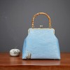 Bamboo bag retro style handmade bag handbag white crane peony embroidery female bag send mother bag