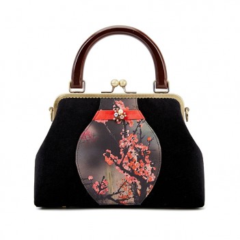 Black velvet handbags retro bags plum stitching one-shoulder messenger bag mother handbag