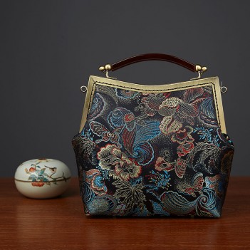 Retro style cheongsam bag | Chinese style handbag | all-match silk bag | stitching tassel bag | handmade bag butterfly love flower