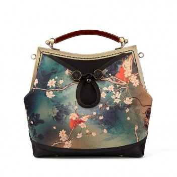 Silk Cheongsam Tote Bag Ladies Elegant Chinese Style Disc Button Stitching Fabric Bag Retro Style Bag Mother Bag