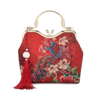 Chinese Style Wedding Mother Bag Wine Red Bridal Bag Messenger Bag Large-capacity Silk Bag Portable Wedding Bag Women