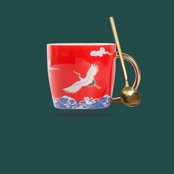 National Tide Mug Creative Double Crane Water Cup Coffee cup high-end national style couple ceramic mug gift