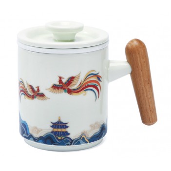 Guochao Ceramic Office Cup Tea And Water Separating Tea Cup Filter Mug With Lid Hundred Birds Chaofeng Creative Water Cup