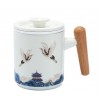 Guochao Ceramic Office Cup Tea And Water Separating Tea Cup Filter Mug With Lid Crane Pattern Creative Water Cup