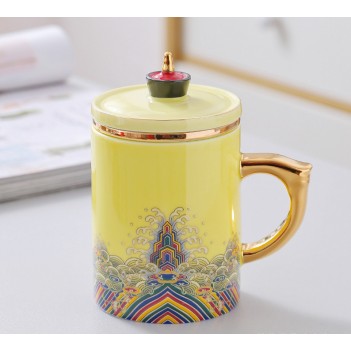 Traditional Chinese Jingdezhen Ceramic Blue and White Porcelain Mug Red Blue Yellow White Tea Cup with Lid Drinkware 400ml