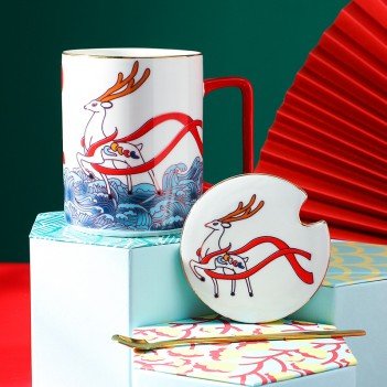Chinese Style National Tide Crane Ceramic Mug Customization Coffee Cup High-end National Style Couple Ceramic Mug Gift